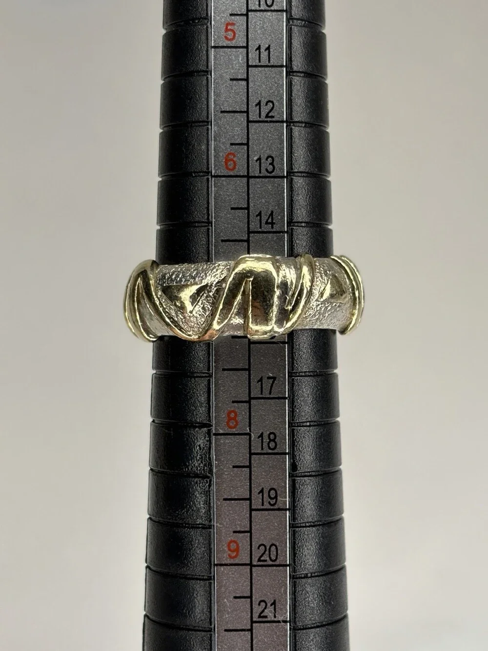 14K Gold 925 Sterling Silver Mixed Metal Ribbon Band Ring Size 7 Heavy 8.1g